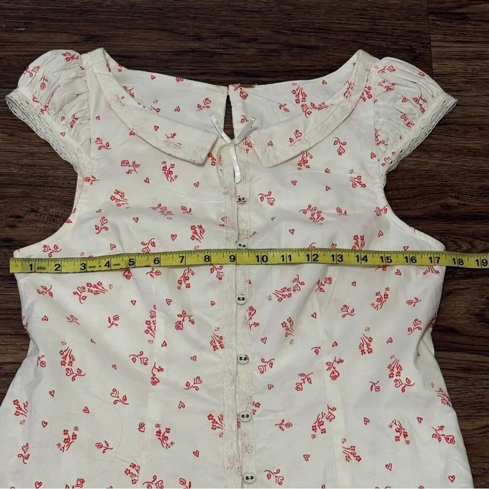 Free People Beasley Mini Dress Floral White Red Dress Peter Pan Collar Small